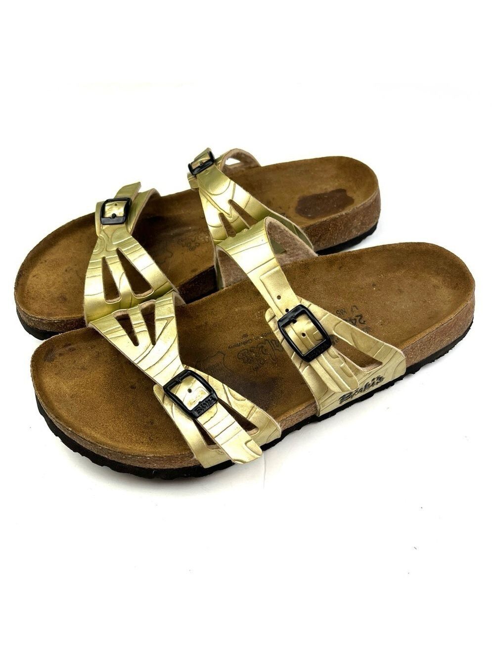Birkenstock Birki’s Granada Metallic Gold Cork Footbed Comfort Slide Sandals 7